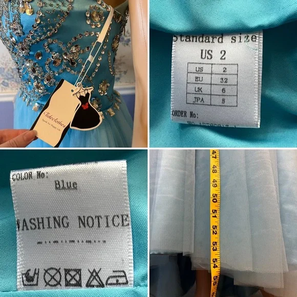 Tideclothes Light Blue Formal Maxi Bridesmaid Ball Gown Prom Dress, Size 2 - Picture 9 of 10